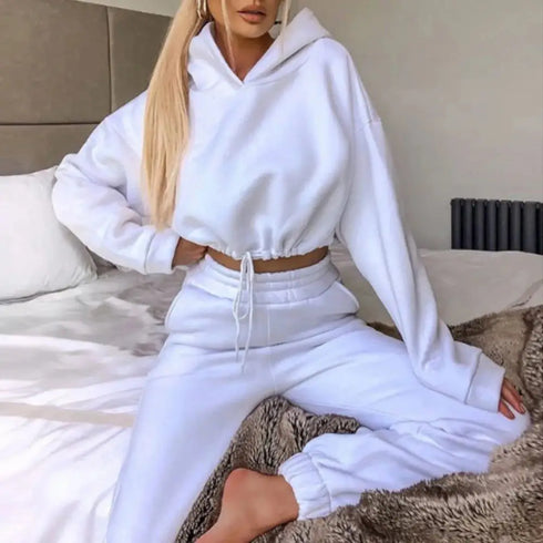 Women’s Winter and Autumn Two-Piece Tracksuit - Oversized Sweatshirt Solid Color Sportswear Hoodie - Warms Hoodies